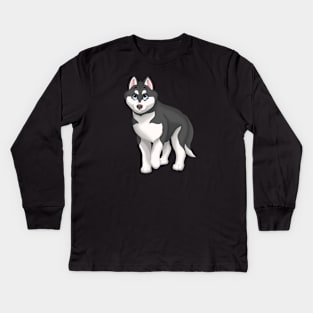 Black and White Siberian Husky Dog Blue Eyes Kids Long Sleeve T-Shirt